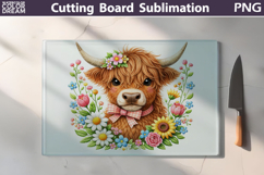 Floral Highland Cow Cutting Board | Farmhouse Sublimation Product Image 1