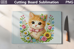 Floral Kitten Cutting Board | Cute Cat Sublimation Product Image 1