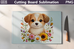 Floral Puppy Cutting Board | Cute Dog Sublimation Product Image 1