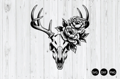 Floral Antlers Deer Skull SVG, Deer And Flowers SVG Product Image 1