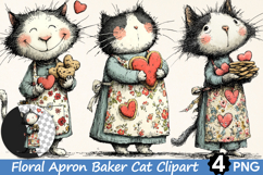 Floral Apron Baker Cat Clipart Product Image 1