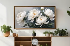 Peony flowers frame TV art, peonies painting, white flowers Product Image 2