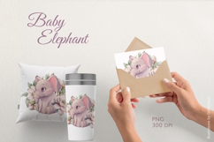 Cute Baby Elephant Floral Illustration PNG Product Image 2