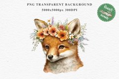 Floral Baby Fox Animals Clipart PNG Scrapbooking Nursery art Image Watercolor  Transparent Print invitation shirt designs sublimation kids printable digital watercolor baby Fox floral, scrapbooking clipart, sublimation nursery drawing, forest animals