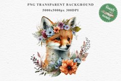 Floral Baby Fox Animals Clipart PNG Scrapbooking Nursery art Image Watercolor  Transparent Print invitation shirt designs sublimation kids printable digital watercolor baby Fox floral, scrapbooking clipart, sublimation nursery drawing, forest animals