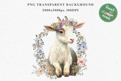 Floral Baby Goat Farm Animals Clipart PNG Scrapbooking Image Nursery Watercolor  Transparent Print invitation shirt designs sublimation kids printable digital watercolor baby Goat floral, flowers wreath clipart, sublimation nursery drawing, farm animals