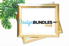 Floral background with golden frame and green leaves decoration