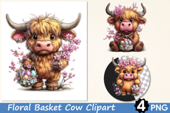 Floral Basket Cow Clipart Sublimation Product Image 1