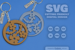 Floral Bats Halloween Round Keychain Laser Cut SVG Product Image 2
