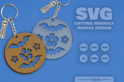 Floral Bats Halloween Round Keychain Laser Cut SVG Product Image 11