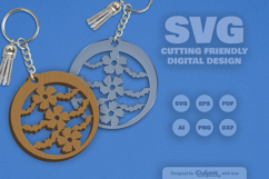 Floral Bats Halloween Round Keychain Laser Cut SVG Product Image 10