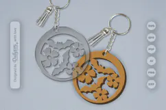 Floral Bats Halloween Round Keychain Laser Cut SVG Product Image 1