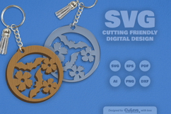 Floral Bats Halloween Round Keychain Laser Cut SVG Product Image 9