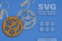 Floral Bats Halloween Round Keychain Laser Cut SVG Product Image 2