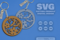 Floral Bats Halloween Round Keychain Laser Cut SVG Product Image 7