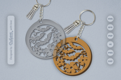 Floral Bats Halloween Round Keychain Laser Cut SVG Product Image 2