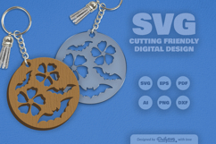 Floral Bats Halloween Round Keychain Laser Cut SVG Product Image 2