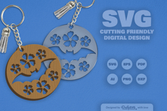 Floral Bats Halloween Round Keychain Laser Cut SVG Product Image 2