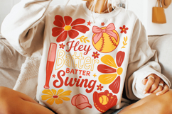 Baseball Hey Batter Batter Swing PNG, Boho Floral Baseball Product Image 2