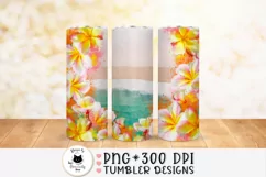 floral beach tumbler wrap design shown on tumblers