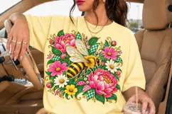 Floral Bee PNG with Pink Flowers and Gingham Leaves Product Image 3