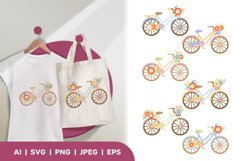 Cute Floral Bicycles with Pastel Color Illustration Set Product Image 1