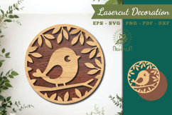 Floral Bird Round Lasercut Wall Decor SVG Product Image 1