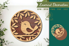 Floral Bird Round Lasercut Wall Decor SVG Product Image 1