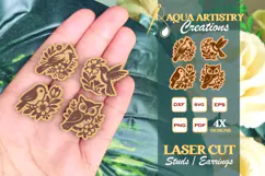 4x Birds Studs Earrings Laser Cut SVGs - Owl, Birds. Kiwi Product Image 1