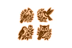 4x Birds Studs Earrings Laser Cut SVGs - Owl, Birds. Kiwi Product Image 2