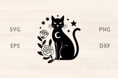 Black Cat with Roses moon and stars SVG Product Image 1
