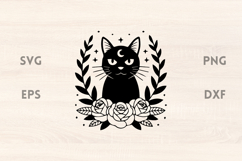 Rose Wreath Black Cat SVG Product Image 1