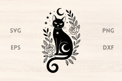 Rose Branch Moon Cat SVG Product Image 1