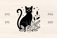 Floral Rose Moon Cat SVG Product Image 1