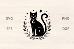 Floral Rose Moon Black Cat SVG Product Image 1