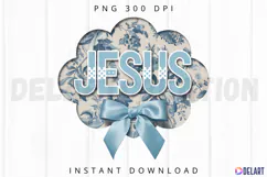 Floral Blue Jesus Toile Chinoiserie Amen Sublimation PNG Product Image 1