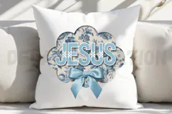 Floral Blue Jesus Toile Chinoiserie Amen Sublimation PNG Product Image 4