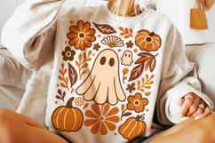 Halloween Ghost PNG, Fall PNG, Pumpkin PNG, Floral Fall Boho Product Image 2