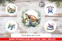 Floral Boho Sea Turtle Wind Spinner Product Image 1