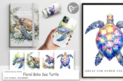 Floral Boho Sea Turtle Digital Paper Product Image 1