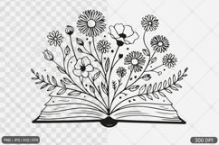 Floral Book SVG PNG | Book with Flowers Product Image 1