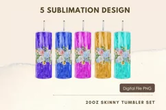 20oz Border Sweet Floral Glitter Brush Tumbler Sublimation Product Image 1