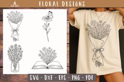 Floral Bouquet Jar Open book SVG Vintage print