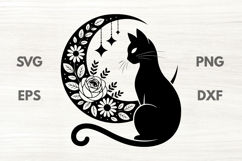 Floral Crescent with Black Cat SVG Product Image 1