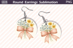 Floral Round Earrings Sublimation | Daisy Forget Me Not PNG Product Image 1