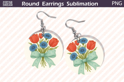 Red Tulip Earrings Design | Round Floral Jewelry Sublimation Product Image 1