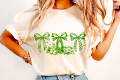 Floral Coquette Bow St Patrick's Day PNG, Shamrock PNG, Luck Product Image 2
