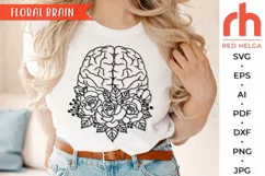 floral brain svg, flower brain svg, mental health svg, blooming brain svg, half brain svg, plants brain svg, roses brain svg, botanical brain svg, human brain svg, mind health svg, happiness svg, meditation svg, wildflower brain svg