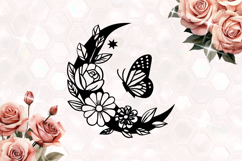 Floral Branch moon butterfly SVG Product Image 1