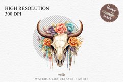 Floral Bull Skull Flowers Clipart PNG Scrapbooking Nursery Art Watercolor Transparent wedding invitation shirt designs sublimation printable bloom architecture